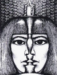 Cette image qui est une illusion d'optique, représente une femme de face ou deux femmes de profil, séparées par la chandelle